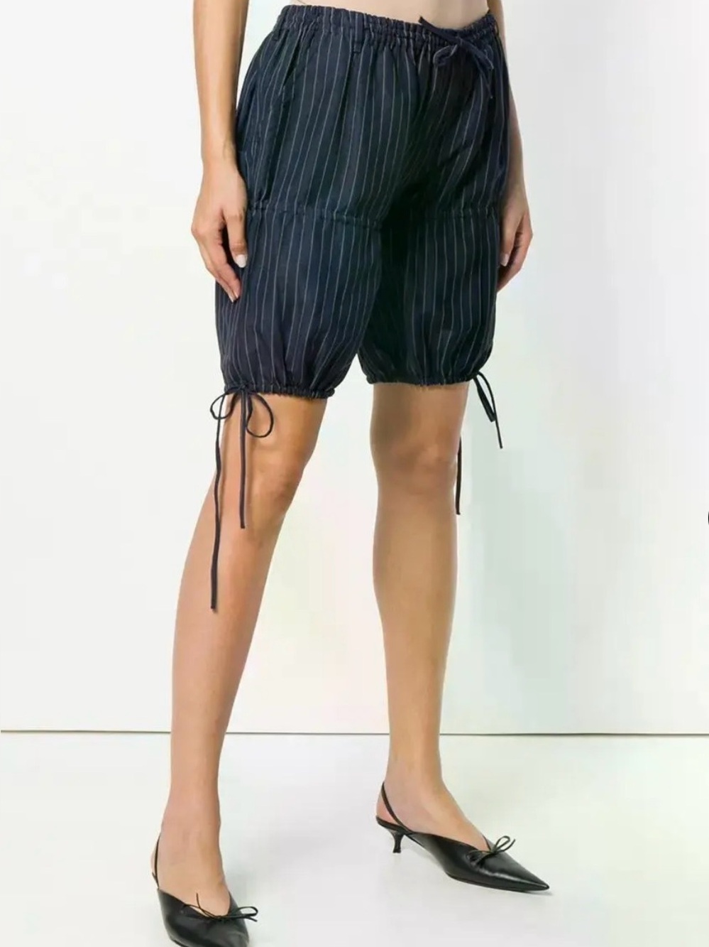 Jean Paul Gaultier Navy Pinstripe Gathered Drawstring Shorts - Picture 3 of 14
